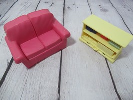 Fisher Price Loving Family Dollhouse Furniture Dark pink Sofa Couch + bo... - £7.89 GBP