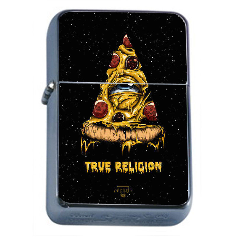 Pizza Religion Em1 Flip Top Oil Lighter Wind Resistant With Case - $13.95