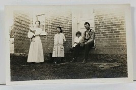 RPPC Victorian Era Just A Family Posing Outside the House Real Photo Postcard L9 - £6.69 GBP