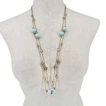 Pair of J. Crew Necklaces Identical Goldtone Chain Light Blue Beads and Gems - £18.20 GBP