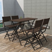 5 Piece Folding Outdoor Dining Set Steel Poly Rattan Brown - £141.20 GBP