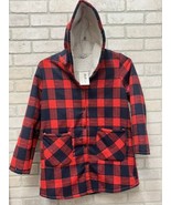 Cardigan Sweater Womens Sz XL Buffalo Plaid Jacket Fleece Red Hooded Poc... - £21.01 GBP