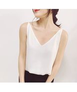 Summer White V-neck Chiffon Tops Women&#39;s Petite Size Loose-fit Tank Top ... - £18.71 GBP