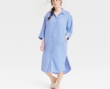 Universal Thread Women&#39;s 3/4 Sleeve Shirtdress with Pockets Blue Size Me... - $20.26