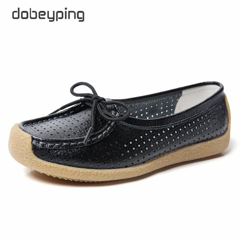 Fashion Cut Outs Summer Women&#39;s Shoes Leather Woman Flat Loafers  Up Female Snea - £129.21 GBP