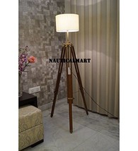 Vintage Adjustable Tripod Floor Lamp With White Cotton Shade By Nauticalmart - $197.01