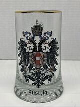 Vintage Austria Coat Of Arms Beer Mug Thick Heavy Glass Gold Rim 1 Pint ... - $12.86