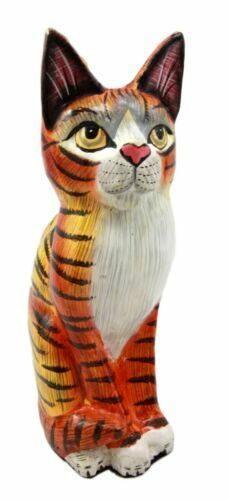 Balinese Wood Handicrafts Adorable Orange Tabby Feline Cat Purr Pet Figu... - $28.99