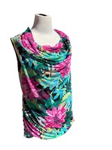 Dana Buchman Ladies Sleeveless Colorful Tank Tunic Top Blouse Cowl Neck Ruched L - £14.47 GBP