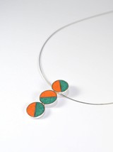 Sterling Silver Pendant - Circles - Green and Orange - Geometric - £44.76 GBP