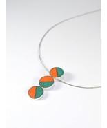 Sterling Silver Pendant - Circles - Green and Orange - Geometric - £44.03 GBP