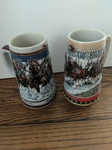 2 Budweiser Clydesdales Holiday Beer Steins Ceramarte 1988/89 A&amp;B Series Vintage - £25.87 GBP