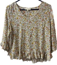 Cynthia Rowley Womens Size Large V Neck Pullover Boho Floral Peplum Blouse Shirt - £10.63 GBP