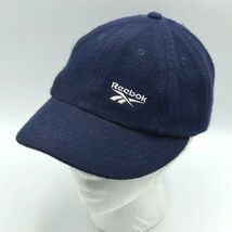 Vintage Reebok Wool Blend Logo Leather Strapback Hat Cap Navy Blue Embro... - $24.74