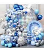 Blue Balloon Arch Kit – Blue, White &amp; Silver Garland with Disco &amp; Star B... - $39.99