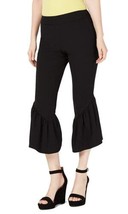 allbrand365 designer Womens Cropped Ruffle Hem Crepe Pants,Deep Black Si... - $76.92