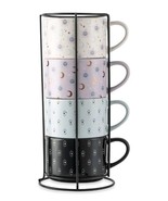 Five (5) Thyme &amp; Table ~ CELESTIAL DESIGN ~ Stacking Mugs w/Rack - $60.00