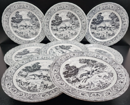 (8) Corona Colombia St George Black Dinner Plates Set Hunt Scene Horses Dogs Lot - £116.70 GBP