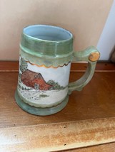 Vintage Large Hand Painted Green w Red Barn Ceramic Beer Stein  – 5.25 i... - £11.13 GBP