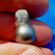 Earth mined Diamond Pearl Black South Sea Pendant 14k Gold Deco Design C... - £1,706.00 GBP