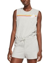 Nike Womens Cotton Striped Romper, Small, Grey Heather/Night Silver/White - $40.80