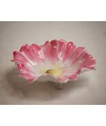 Classic Porcelain 3 Toed Flower Pedal Bowl Pink w Yellow Center Decorative - $14.84