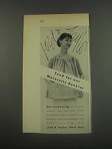 1956 Lord & Taylor Maternity fashion Ad - Send for our Maternity booklet - $18.49