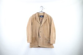 Vintage Streetwear Mens Large Suede Leather 3 Button Sport Coat Suit Jacket - £54.45 GBP