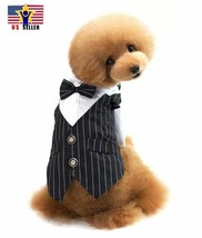 Pet Clothes Dog Strips Shirt Suit Dress Wedding Bow Tie Tuxedo Halloween Costume - £7.81 GBP+