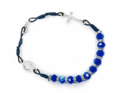 Blue Glass Bead Bracelets With Crucifix And Miraculous Charm - £31.59 GBP