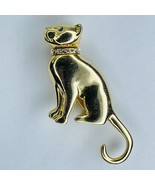 Vintage Gold Tone Egyptian Cat Brooch with Clear Jewel Collar and Blue J... - £8.53 GBP