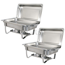 2 Pack Deluxe 8 Qt Stainless Steel Rectangular Chafer Chafing Dish Set F... - £86.53 GBP