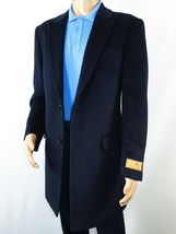 Men 100% Soft Wool 3/4 Length Winter Top Coat Cashmere Feel  #Til-71 Navy Blue image 5