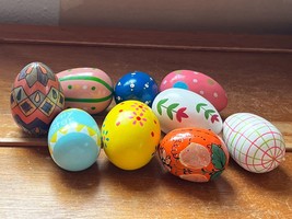 Large Lot of Floral &amp; Geometric Painted Wood Wooden Easter Egg Figurine ... - $16.69