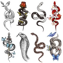8 Sheets Waterproof Arm Temporary Tattoo Stickers Snake Red Rose Butterfly Sword - £19.82 GBP