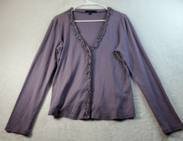 Boden Blouse Top Women Size 12 Purple Knit Long Casual Sleeve Deep V Neck Ruffle - £12.97 GBP
