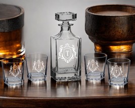 Personalized Whiskey Decanter Set with 4 Matching Glasses And Gift Box. - £43.36 GBP