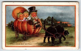 Halloween Postcard Green Haired Pixies Children Black Cats Cart Whitney Fantasy - £68.94 GBP