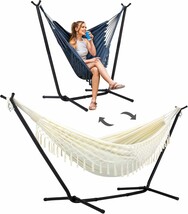 Suncreat 2-In-1 Convertible Portable Double Hammock With Stand, Natural ... - £133.73 GBP