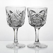 American Brilliant Hobstar &amp; Crossed Ellipse Cut Liquor Glasses, Antique... - £31.79 GBP