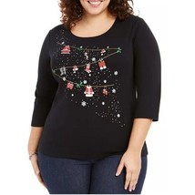Karen Scott Womens S Deep Black Christmas Embellished Scoop Neck Top NWT... - $19.59