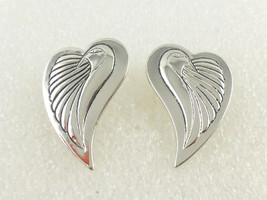 LAUREL BURCH &quot;Bird Hearts&quot; Silvertone EARRINGS - Signed - FREE SHIPPING - £19.65 GBP