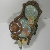 Fancy Victorian Chair Figurine Decorated with Lady&#39;s Accessories Miniatu... - $26.60