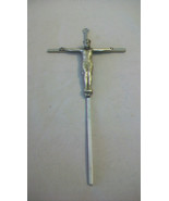 SILVER TONE METAL CRUCIFIX HANGS ON WALL, 9.875&quot; long - £30.36 GBP