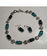 Beaded Necklace Adjustable Length Matching Pierced Earrings Turquoise Color - £15.62 GBP