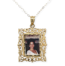 14k Yellow Gold Picture Frame Pendant with Chain Jewelry (#J7261) - $336.60