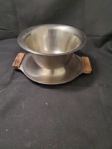 Vintage INTERPUR Stainless Steel Footed Bowl Gravy Bowl Teak Handles Mid Century - £10.31 GBP