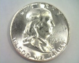1954 Franklin Half Dollar Choice Uncirculated+ Ch. Unc.+ Nice Original Coin - £18.96 GBP