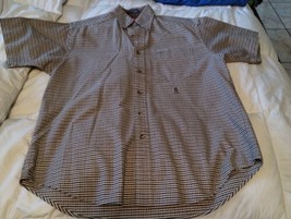 Vintage Tommy Hilfiger Shirt Mens Smal Brown Plaid Button Down Short Sleeve - £13.15 GBP