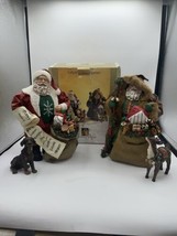 Grandeur Noel Collectible Santa 11”Figurines Set of 2 Santas Deer And Do... - £21.31 GBP